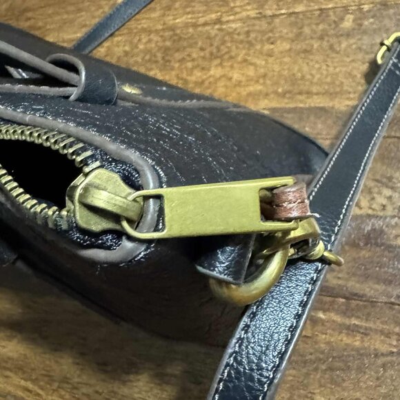 Fossil Avondale Black Leather Satchel Handbag Brass Hardware Excellent - Picture 9 of 16